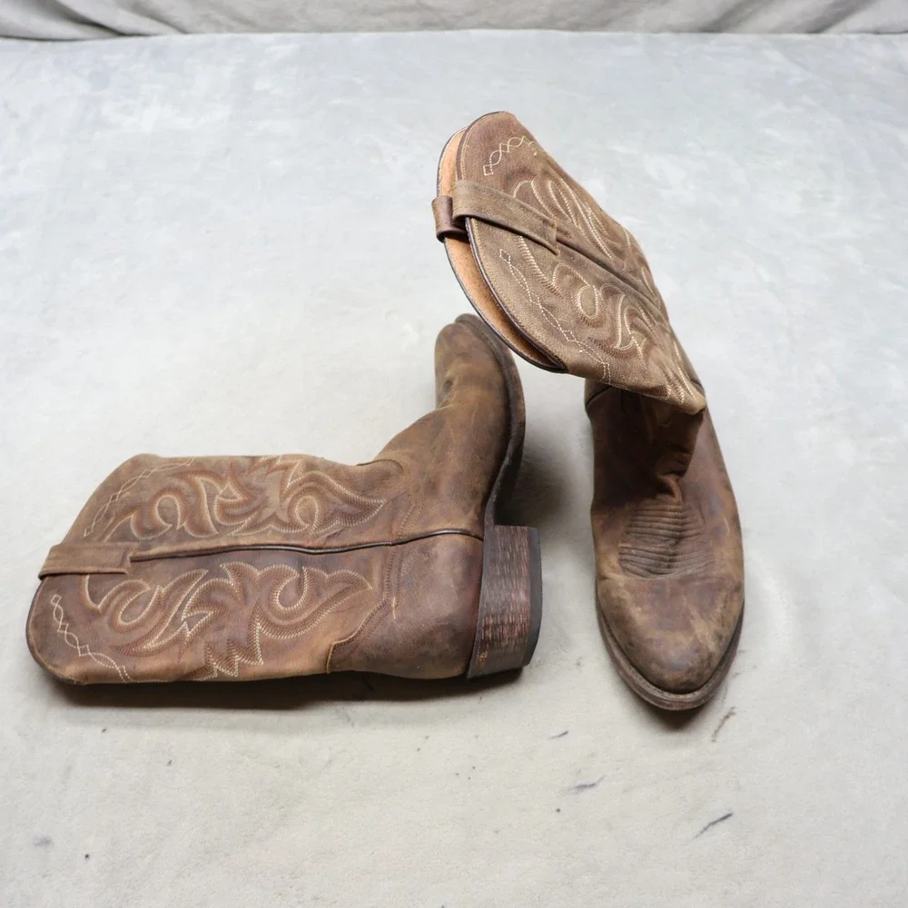 Dan Post Men 11D Western Boots Brown Leather Cowboy Embroidered Pull On 2153